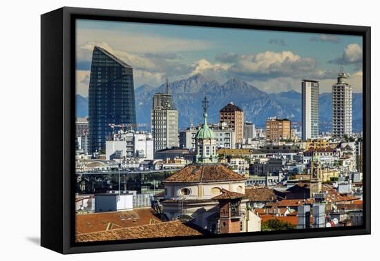 City Skyline with the Alps in the Background, Milan, Lombardy, Italy-Stefano Politi Markovina-Framed Premier Image Canvas