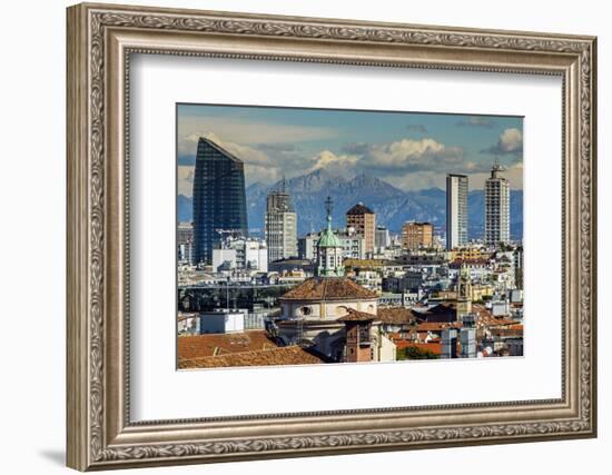 City Skyline with the Alps in the Background, Milan, Lombardy, Italy-Stefano Politi Markovina-Framed Photographic Print