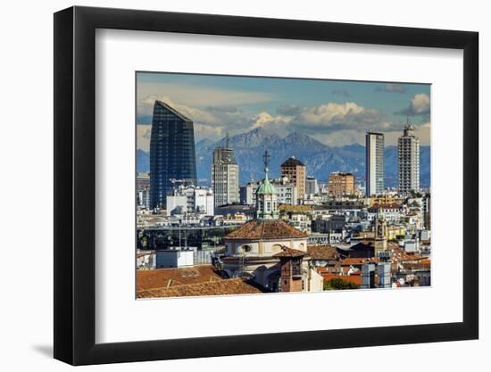 City Skyline with the Alps in the Background, Milan, Lombardy, Italy-Stefano Politi Markovina-Framed Photographic Print