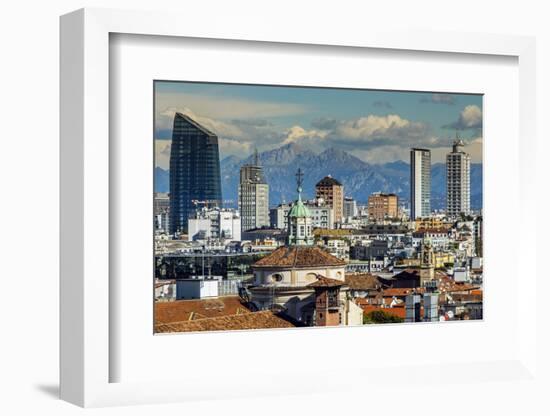 City Skyline with the Alps in the Background, Milan, Lombardy, Italy-Stefano Politi Markovina-Framed Photographic Print