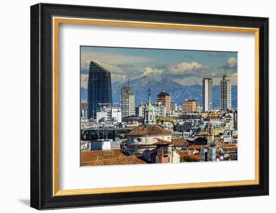 City Skyline with the Alps in the Background, Milan, Lombardy, Italy-Stefano Politi Markovina-Framed Photographic Print