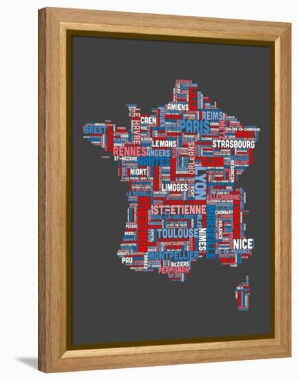 City Text Map of France-Michael Tompsett-Framed Stretched Canvas