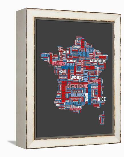 City Text Map of France-Michael Tompsett-Framed Stretched Canvas