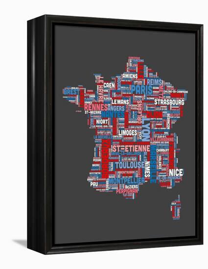 City Text Map of France-Michael Tompsett-Framed Stretched Canvas