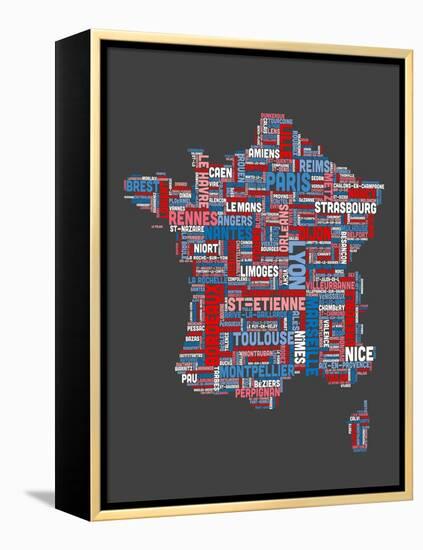 City Text Map of France-Michael Tompsett-Framed Stretched Canvas