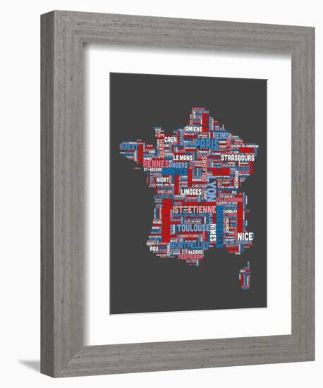 City Text Map of France-Michael Tompsett-Framed Premium Giclee Print