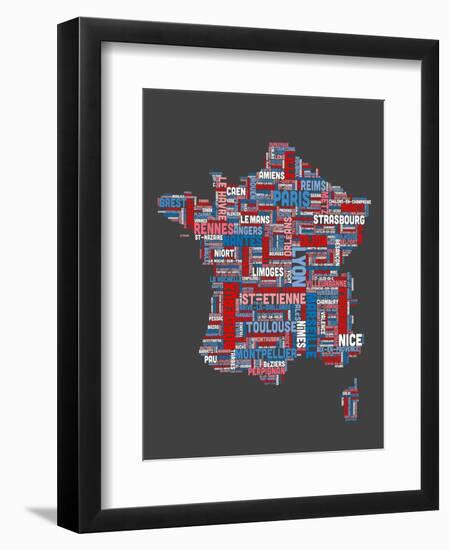 City Text Map of France-Michael Tompsett-Framed Premium Giclee Print