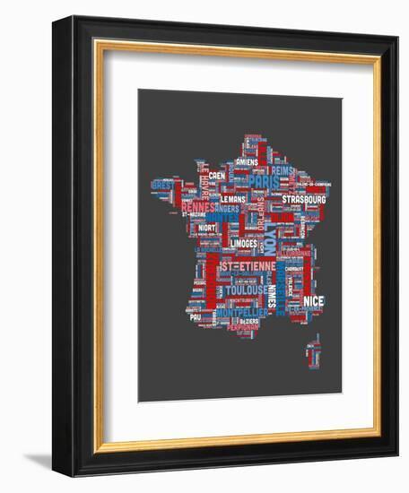 City Text Map of France-Michael Tompsett-Framed Premium Giclee Print