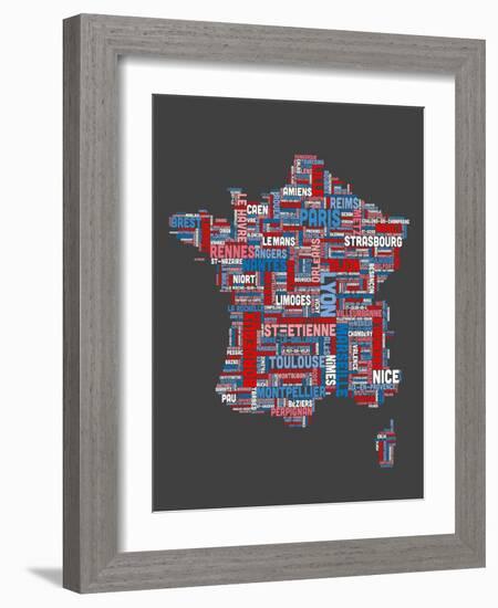 City Text Map of France-Michael Tompsett-Framed Art Print