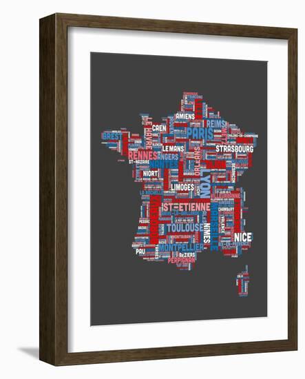 City Text Map of France-Michael Tompsett-Framed Art Print