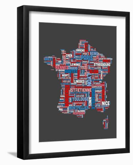 City Text Map of France-Michael Tompsett-Framed Art Print