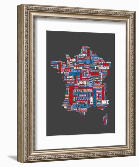 City Text Map of France-Michael Tompsett-Framed Art Print