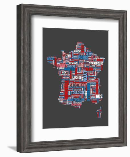 City Text Map of France-Michael Tompsett-Framed Art Print