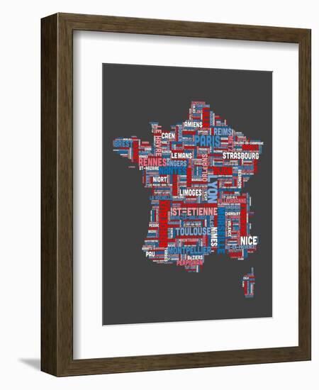 City Text Map of France-Michael Tompsett-Framed Art Print