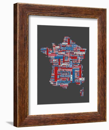 City Text Map of France-Michael Tompsett-Framed Art Print