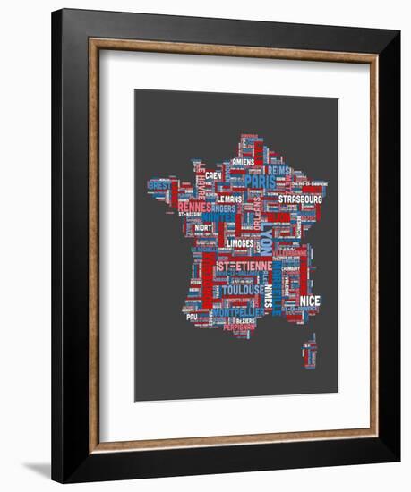 City Text Map of France-Michael Tompsett-Framed Art Print