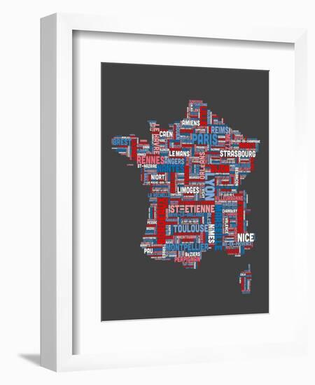 City Text Map of France-Michael Tompsett-Framed Art Print