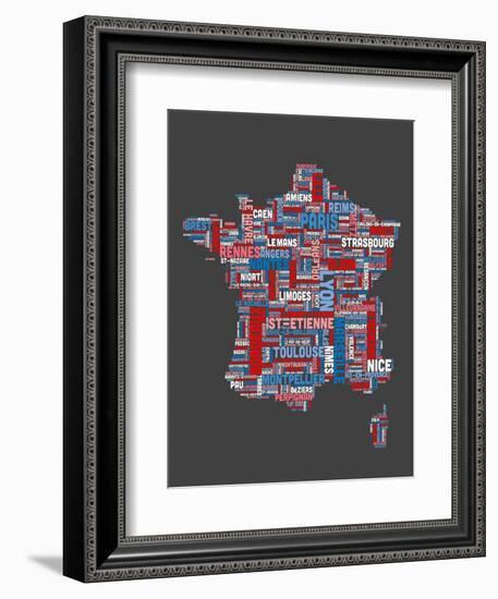 City Text Map of France-Michael Tompsett-Framed Art Print