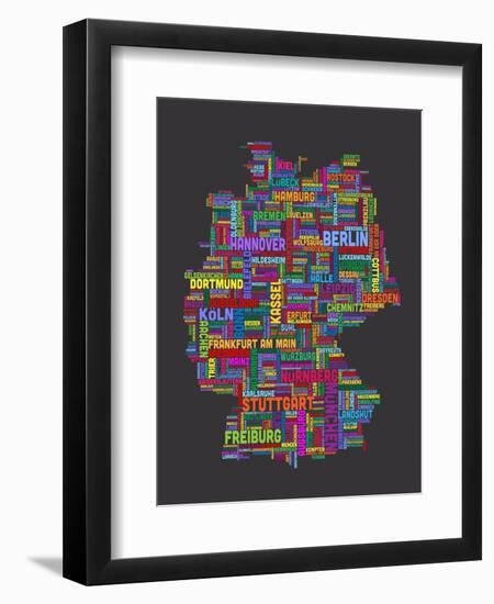 City Text Map of Germany-Michael Tompsett-Framed Art Print