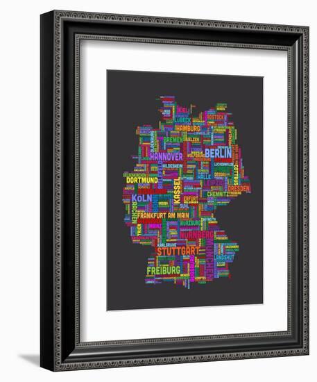 City Text Map of Germany-Michael Tompsett-Framed Art Print