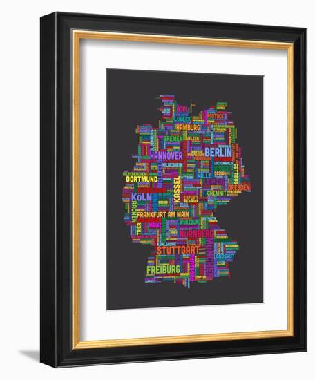 City Text Map of Germany-Michael Tompsett-Framed Art Print