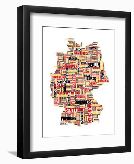 City Text Map of Germany-Michael Tompsett-Framed Art Print