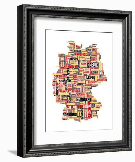 City Text Map of Germany-Michael Tompsett-Framed Art Print