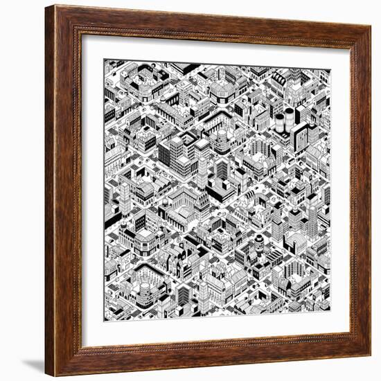 City Urban Blocks Seamless Pattern (Large) in Isometric Projection is Hand Drawing with Perimeter B-vook-Framed Art Print