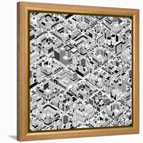 City Urban Blocks Seamless Pattern (Large) in Isometric Projection is Hand Drawing with Perimeter B-vook-Framed Stretched Canvas