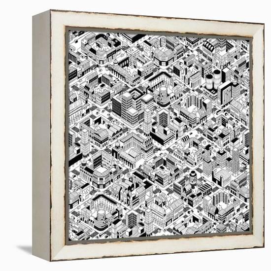 City Urban Blocks Seamless Pattern (Large) in Isometric Projection is Hand Drawing with Perimeter B-vook-Framed Stretched Canvas