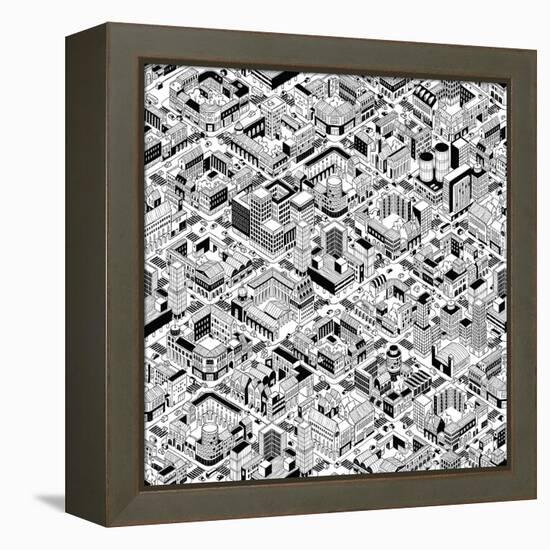 City Urban Blocks Seamless Pattern (Large) in Isometric Projection is Hand Drawing with Perimeter B-vook-Framed Stretched Canvas