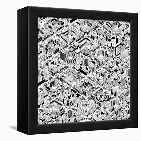 City Urban Blocks Seamless Pattern (Large) in Isometric Projection is Hand Drawing with Perimeter B-vook-Framed Stretched Canvas