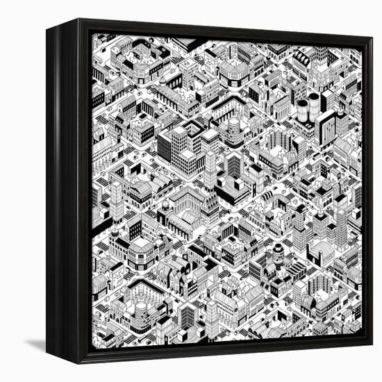 City Urban Blocks Seamless Pattern (Large) in Isometric Projection is Hand Drawing with Perimeter B-vook-Framed Stretched Canvas