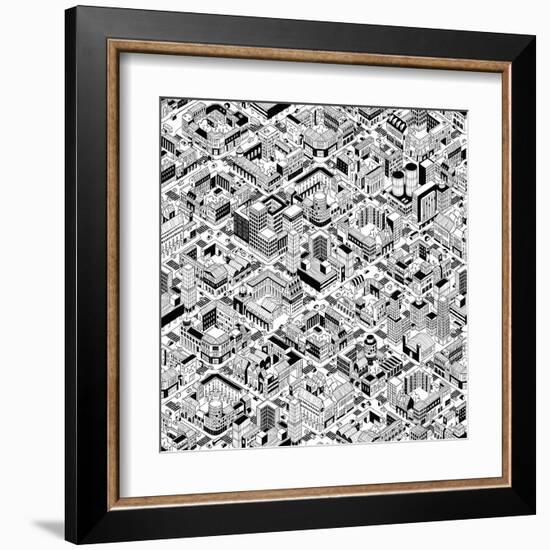 City Urban Blocks Seamless Pattern (Large) in Isometric Projection is Hand Drawing with Perimeter B-vook-Framed Art Print