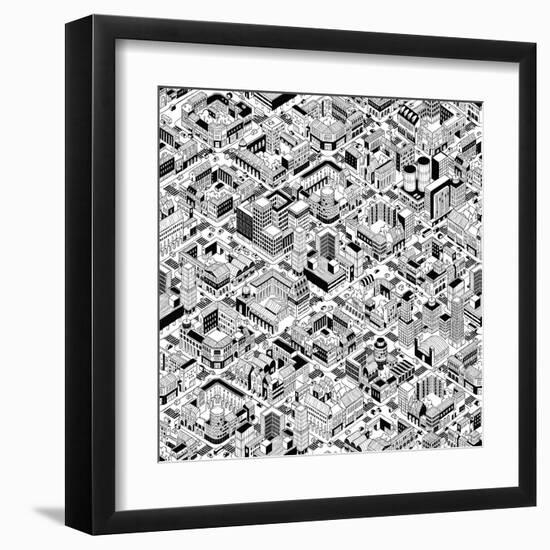 City Urban Blocks Seamless Pattern (Large) in Isometric Projection is Hand Drawing with Perimeter B-vook-Framed Art Print