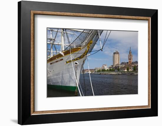 City View from the Marina at Dusk, Dunkerque, French Flanders, France-Walter Bibikow-Framed Photographic Print