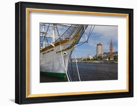 City View from the Marina at Dusk, Dunkerque, French Flanders, France-Walter Bibikow-Framed Photographic Print