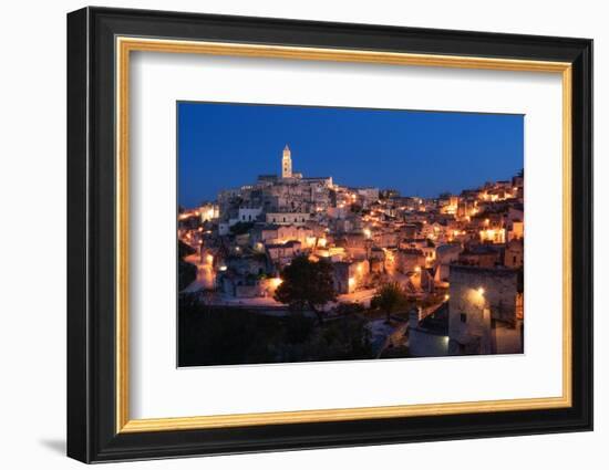 City view of Matera at night, Matera, Basilicata, Italy, Europe-Karen Deakin-Framed Photographic Print