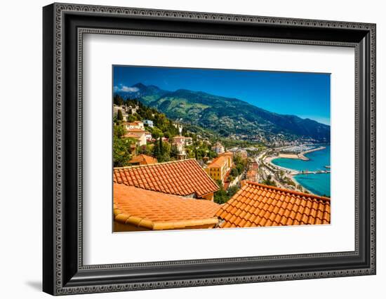 City View of Medieval Menton, Alpes-Maritimes, Cote D'Azur, Provence, French Riviera-Laura Grier-Framed Photographic Print
