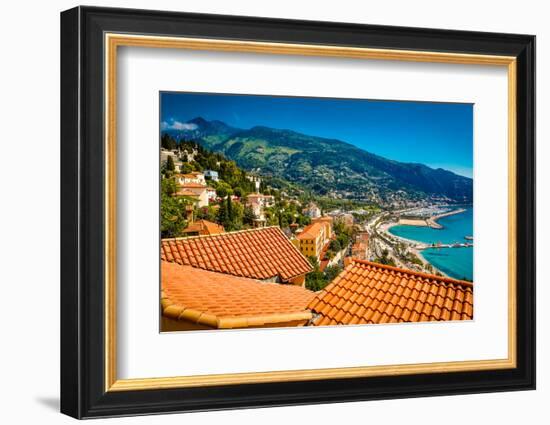 City View of Medieval Menton, Alpes-Maritimes, Cote D'Azur, Provence, French Riviera-Laura Grier-Framed Photographic Print