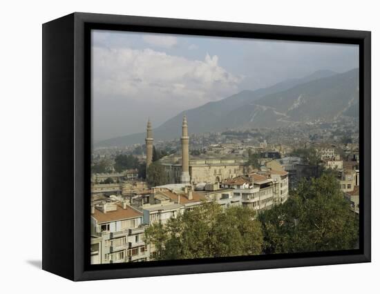 City View with Grand Mosque, and Mount Olympus in Background, Bursa, Anatolia, Turkey-Adam Woolfitt-Framed Premier Image Canvas