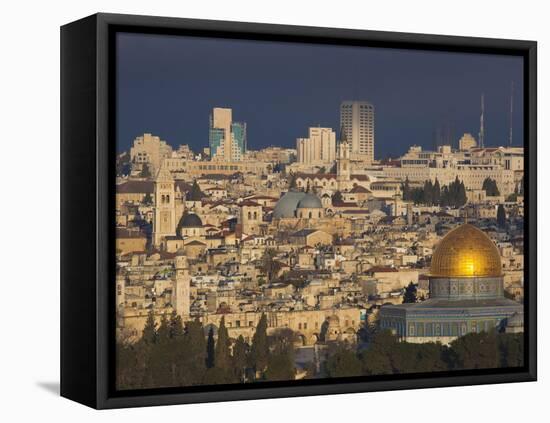 City View with Temple Mount and Dome of the Rock from the Mount of Olives, Jerusalem, Israel-Walter Bibikow-Framed Premier Image Canvas