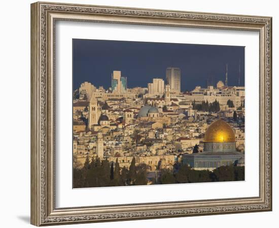 City View with Temple Mount and Dome of the Rock from the Mount of Olives, Jerusalem, Israel-Walter Bibikow-Framed Photographic Print