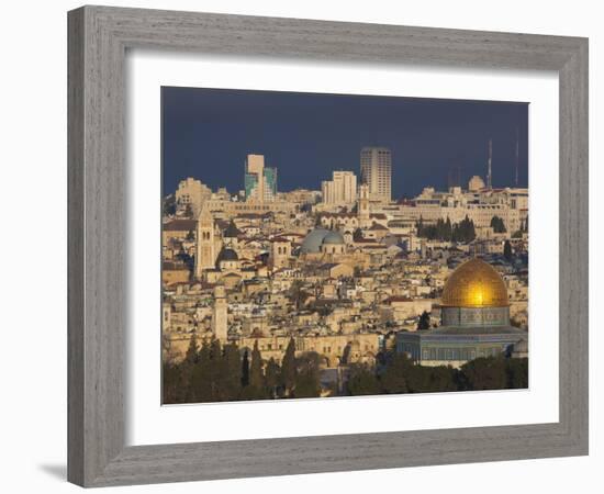 City View with Temple Mount and Dome of the Rock from the Mount of Olives, Jerusalem, Israel-Walter Bibikow-Framed Photographic Print