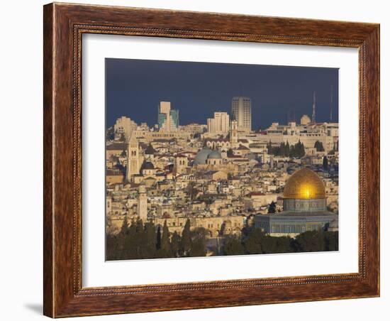 City View with Temple Mount and Dome of the Rock from the Mount of Olives, Jerusalem, Israel-Walter Bibikow-Framed Photographic Print