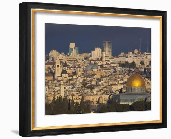 City View with Temple Mount and Dome of the Rock from the Mount of Olives, Jerusalem, Israel-Walter Bibikow-Framed Photographic Print