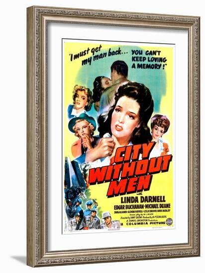 City Without Men, US poster, Linda Darnell, 1943-null-Framed Premium Giclee Print