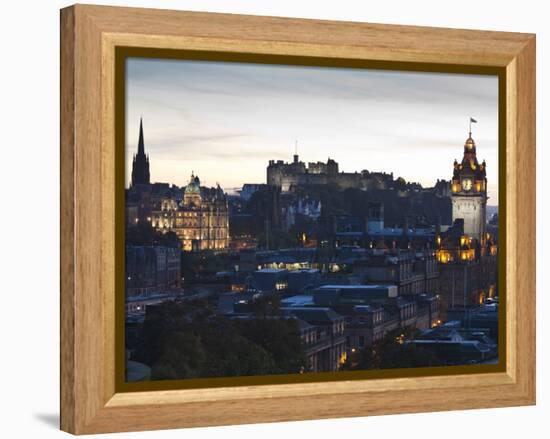 Cityscape at Dusk Looking Towards Edinburgh Castle, Edinburgh, Scotland, Uk-Amanda Hall-Framed Premier Image Canvas