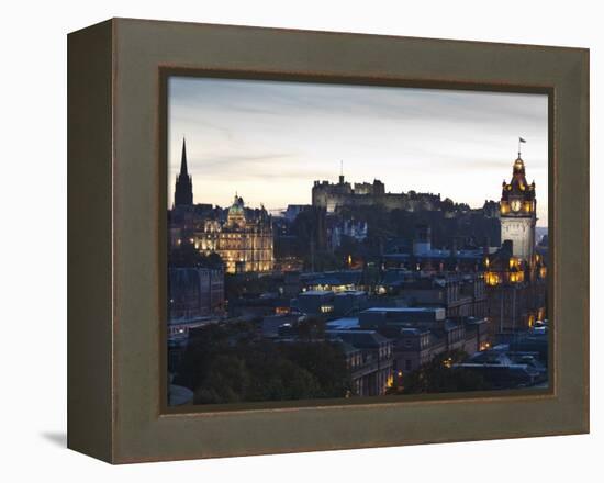 Cityscape at Dusk Looking Towards Edinburgh Castle, Edinburgh, Scotland, Uk-Amanda Hall-Framed Premier Image Canvas