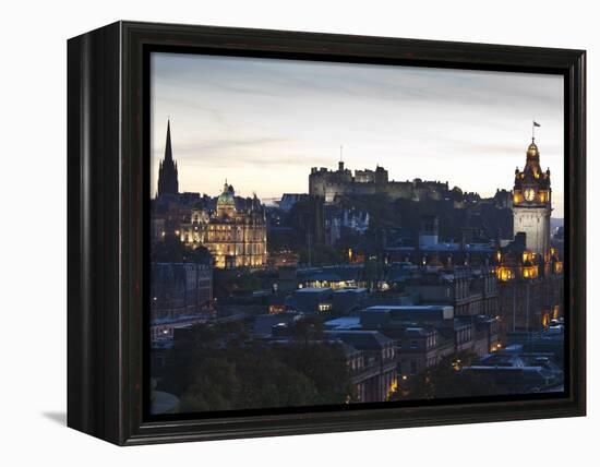 Cityscape at Dusk Looking Towards Edinburgh Castle, Edinburgh, Scotland, Uk-Amanda Hall-Framed Premier Image Canvas